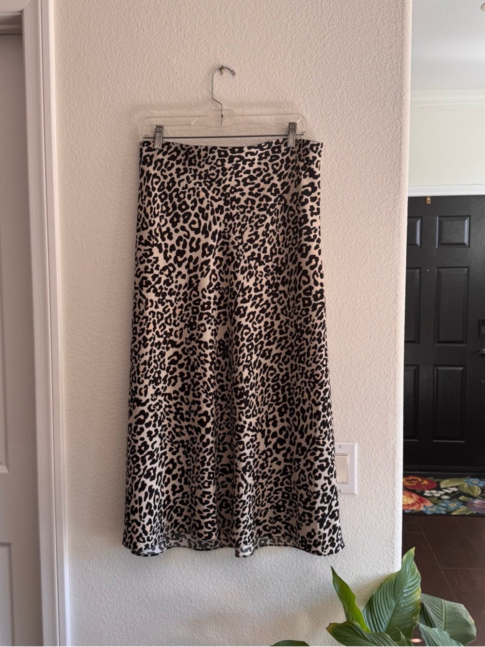 LOFT Leopard Print A-Line Midi Skirt - Beige and Black